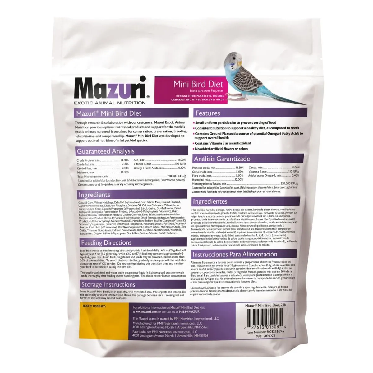 Mazuri Aves Mini 0.9 Kg (A pedido) - Imagen 2